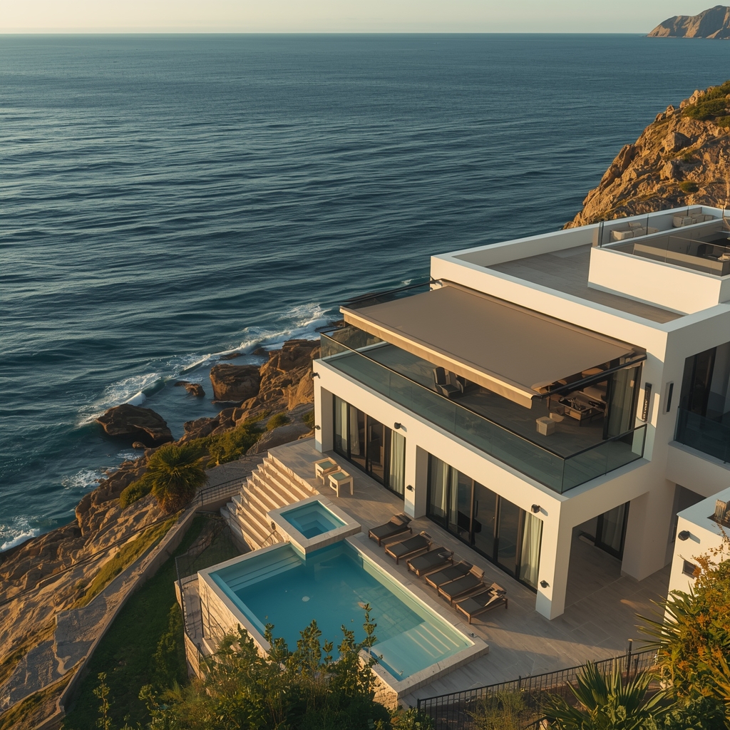 Retractable patio awning installation on luxury Cape Town home by Shadeline